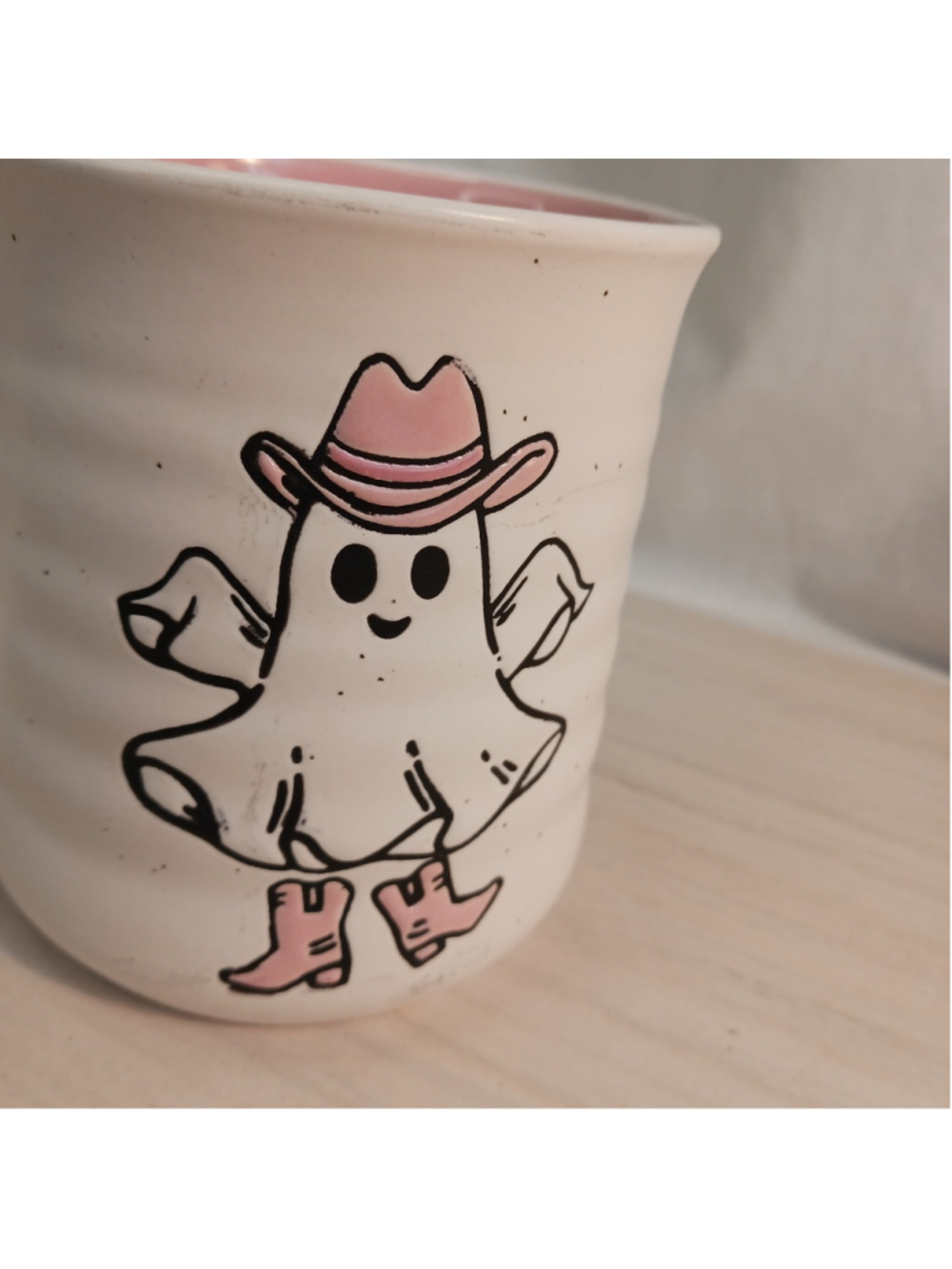 Cobwebs & Cauldrons White Speckled Boo Yah! Cowgirl Ghost Coffee Mug Matte Large - Picture 4 of 5